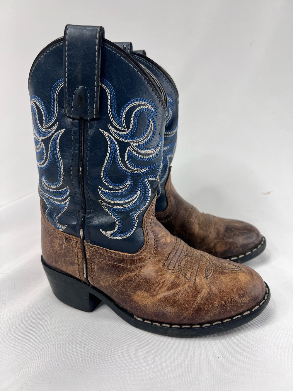 Cody James Toddler Boy Size 10 Genuine Leather Brown Blue Cowboy Boots - Picture 3 of 7